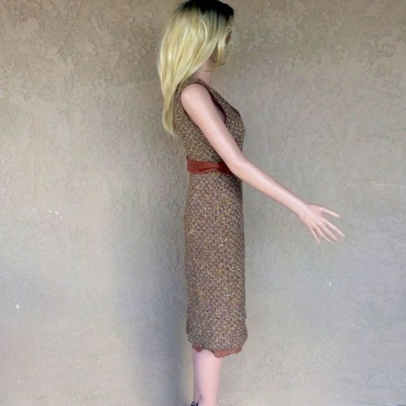 NWT Dolce & Gabbana Sz 6/8 Brown Tweed Leather Midi Designer Dress PLEASE HELP - Picture 8 of 16